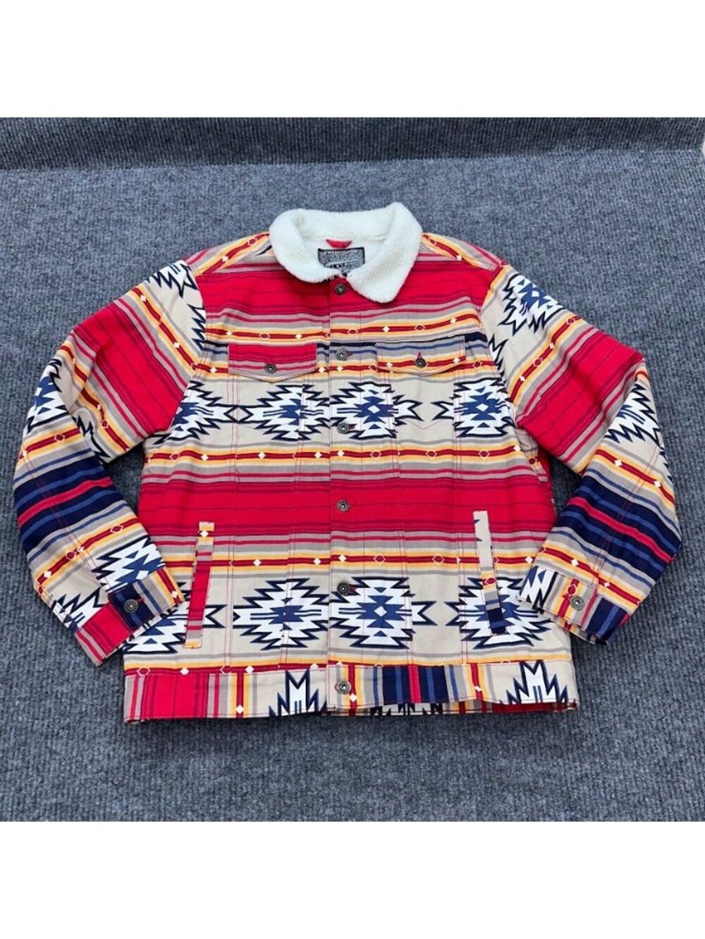 Brooklyn Clothing Southwestern Aztec Print Sherpa Fleece Lined Jacket Mens sz XL